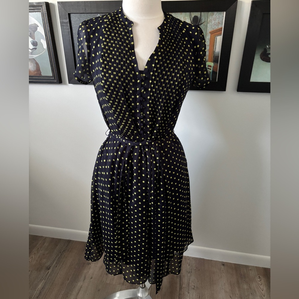 Dress barn, Navy with yellow polka dot dress, size 8
